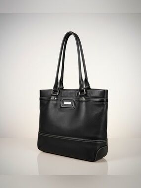 ✨ Kate Spade Black Pebbled Leather Tote Green Lining Shoulder Bag Large EUC